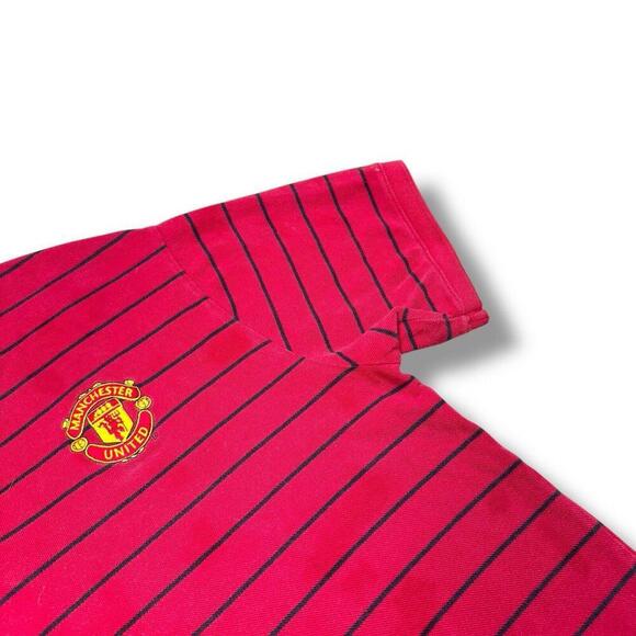 VTG Nike Team Manchester United XL Striped Polo Shirt Red Soccer Football ‘flaw’ - Picture 3 of 12